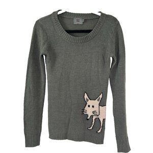 Vintage Sweet N Sinful Gray Small British Fox Novelty Sweater Y2K Retro Indie